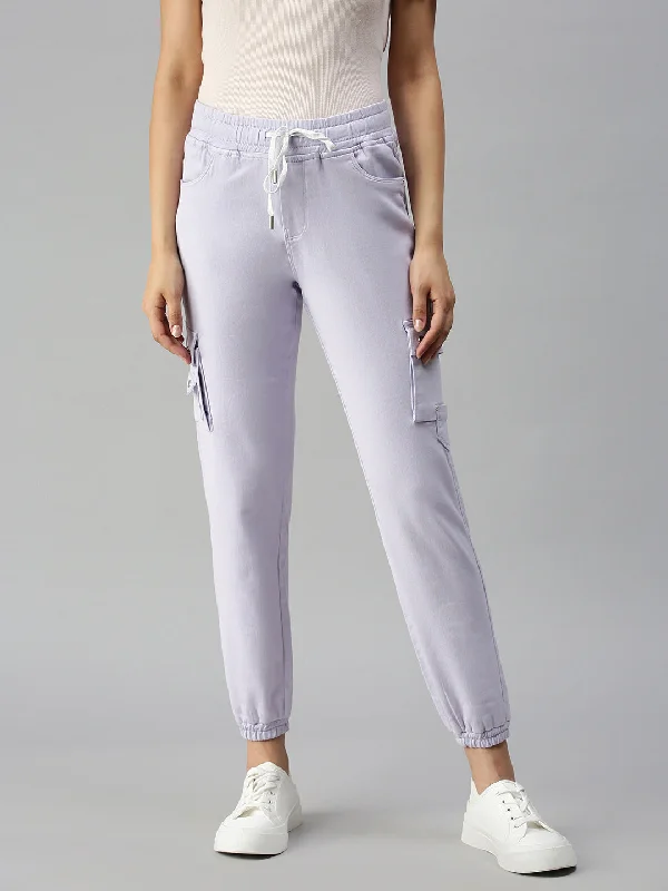 Warm And Comfortable Women's Lavender Solid Jogger Denim Jeans