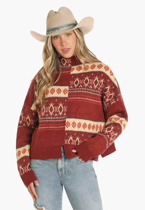 Comfortable Tops Rock and Roll Womens Modern Aztec Sweater