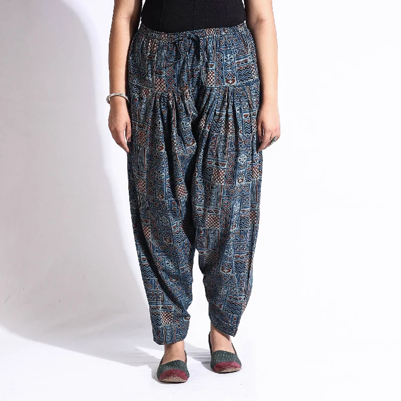 Tropical Style Blue - Ajrakh Block Printed Cotton Elasticated Salwar