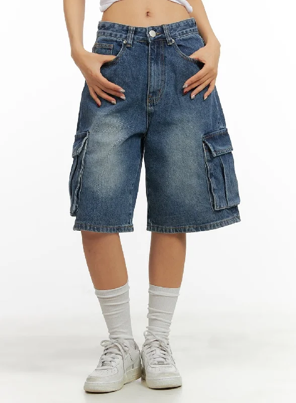 Cozy Outerwear Washed Denim Cargo Jorts CY420