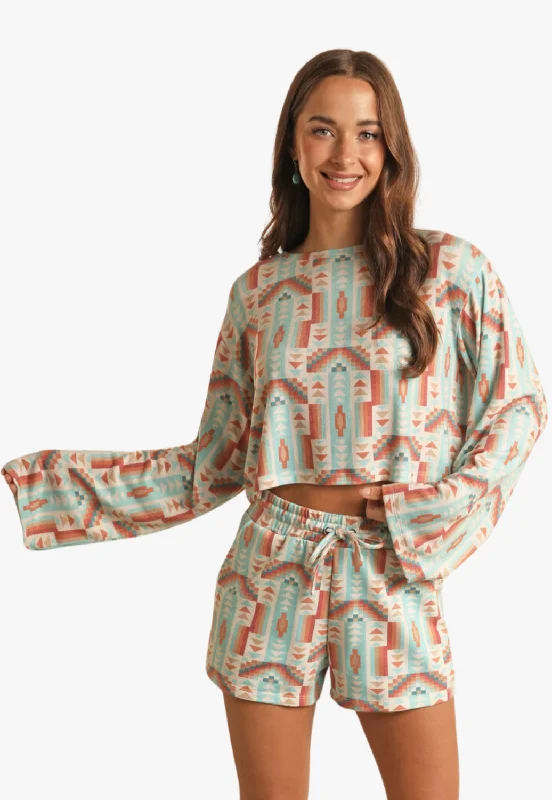 Retro Stripes Rock & Roll Womens Modern Aztec Print Top