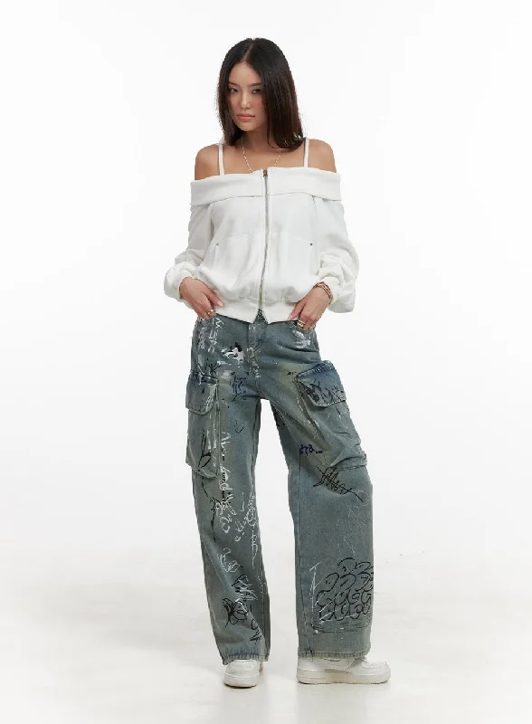 Street Fashion Style Cargo Painted Jeans CA430