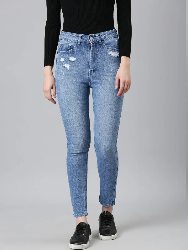 Easy Fashion Women Blue Solid Slim Fit Denim Jeans