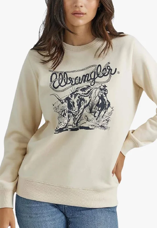 Sports Yoga Style Wrangler Womens Bull Crewneck Sweat Shirt