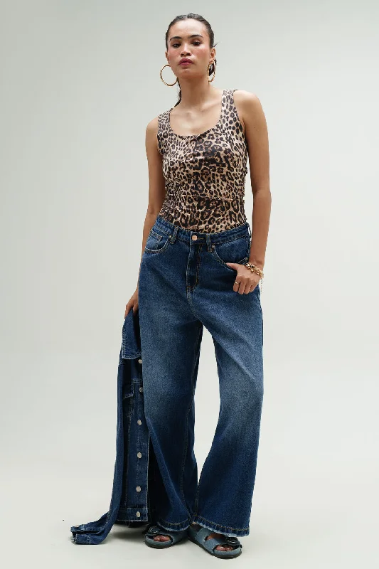 Comfortable And Casual Blue Topaz Wide Cropped Jeans