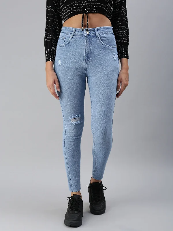 Thin Design Women's Blue Solid Denim Skinny Jeans