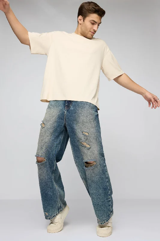 Single item design Mid Blue Mayhem Ripped Men's Wide Leg Jeans