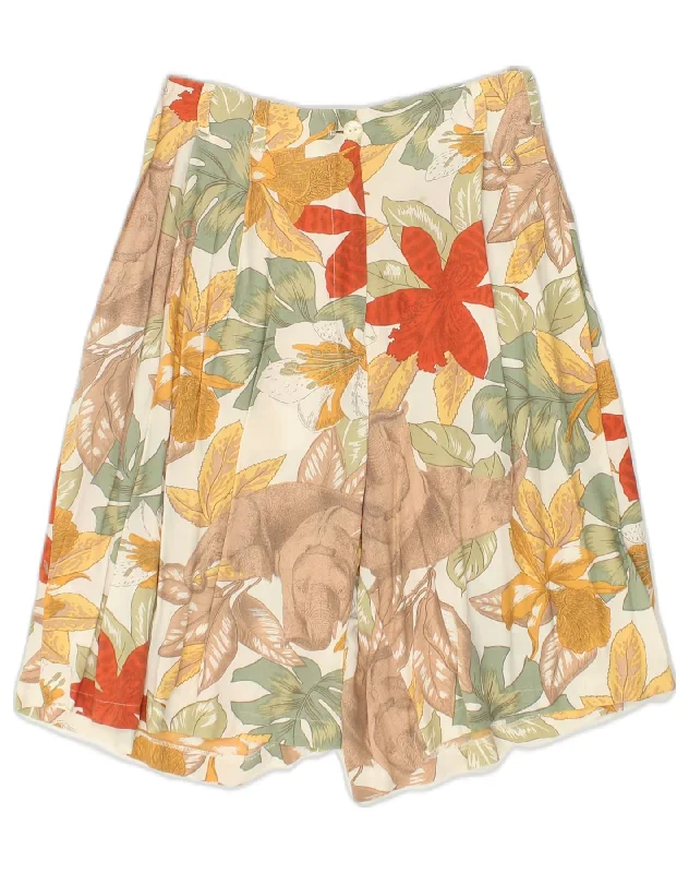 Personalized Series VINTAGE Womens Cullotes Casual Shorts W30 Medium Beige Floral Viscose