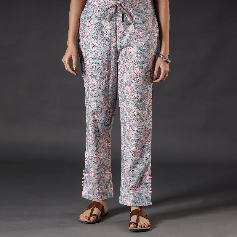 Age-reducing Style Grey - Sanganeri Block Printing Cotton Pant