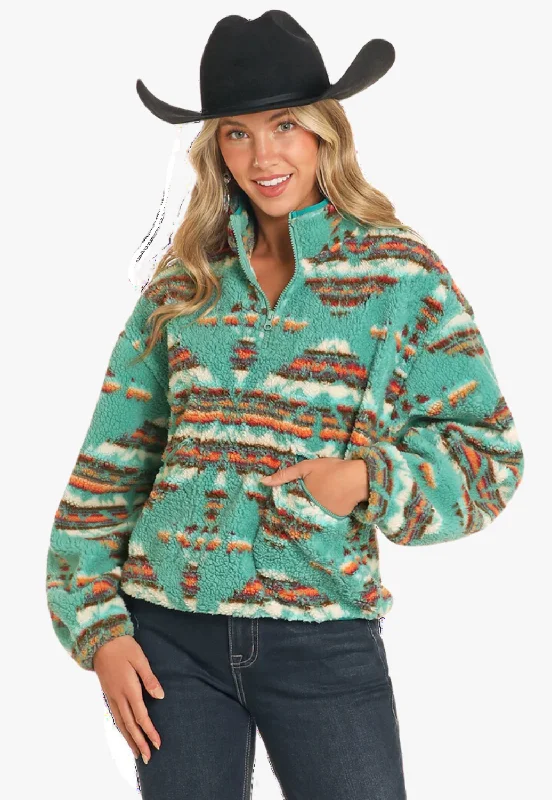 Cozy Sweaters Rock and Roll Womens Aztec Print Sherpa Pullover