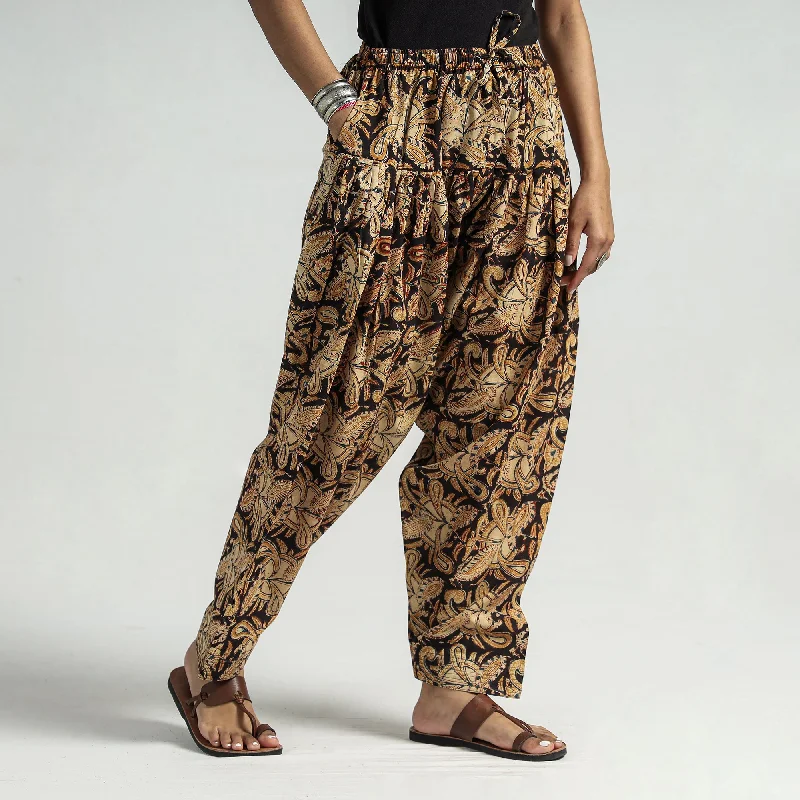 College Style Dark Brown - Kalamkari Block Printed Cotton Elasticated Salwar