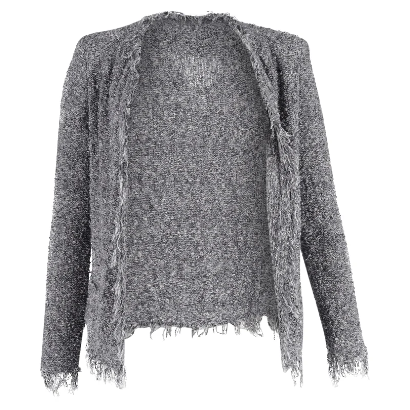 New Products Iro Long Sleeve Open Front Fringe-Trim Tweed Jacket in Grey Cotton