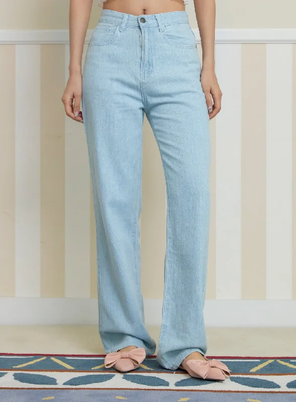 Embroidered Letters Solid Straight Jeans OY427