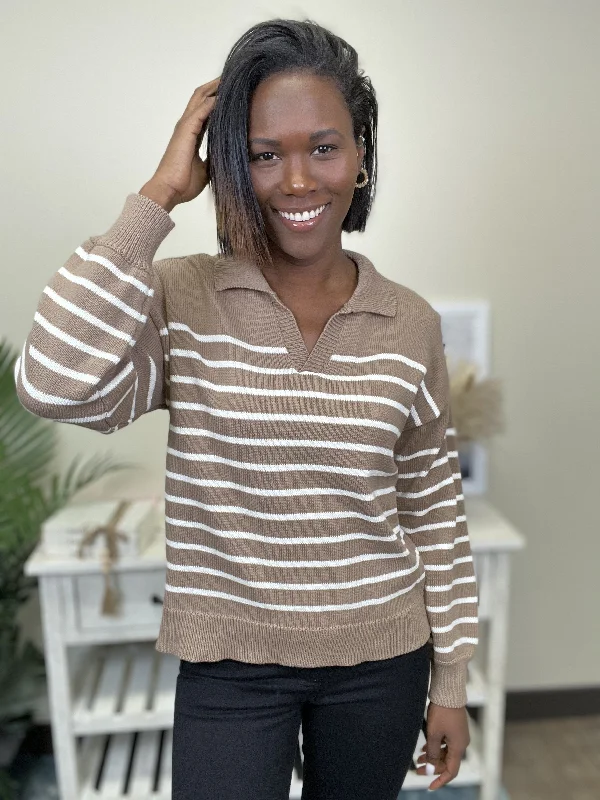 Retro Stripes Nothing In My Way Women's Loose Collared V-Neck Knit Sweater