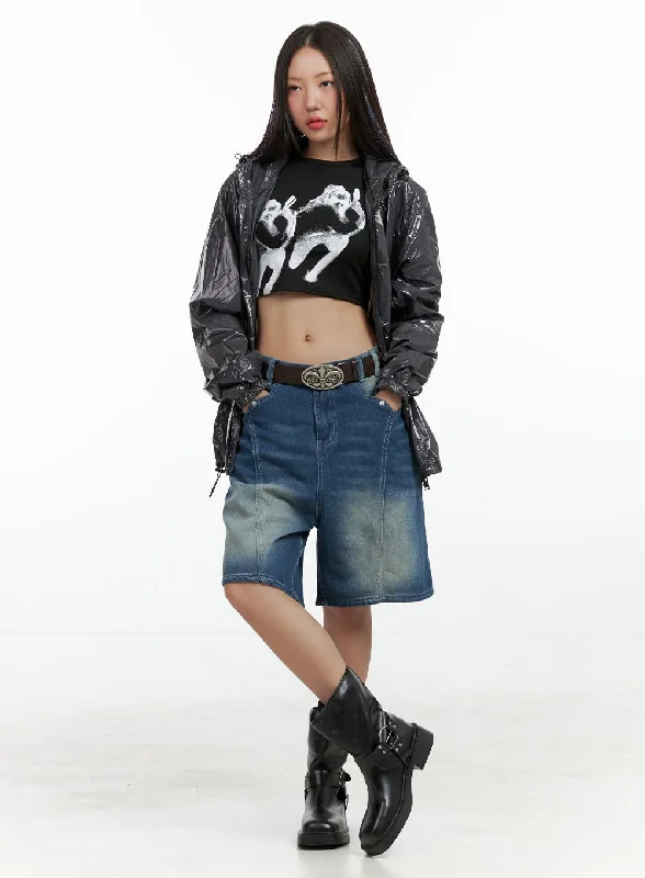 Fashion Style Blue Washed Baggy Jorts OL408