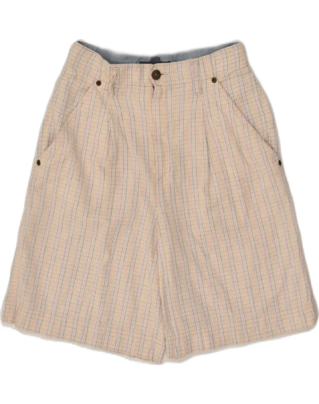 Slim Fit VINTAGE Womens High Waist Chino Shorts US 4 Small W26 Beige Check Cotton