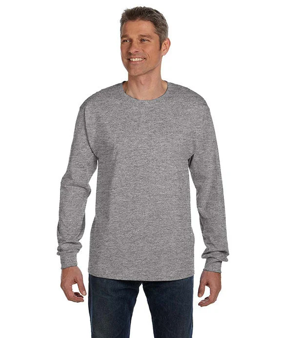 High-end Design 5596 - Hanes Mens Authentic-T Long-Sleeve Pocket T-Shirt | Light Steel
