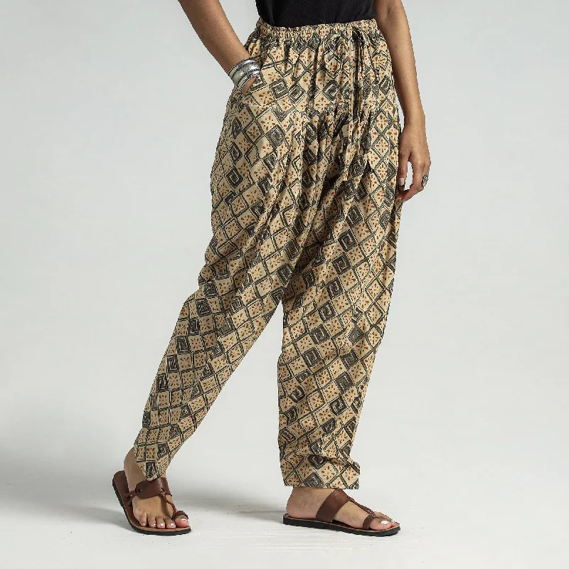 Trends Beige - Kalamkari Block Printed Cotton Elasticated Salwar