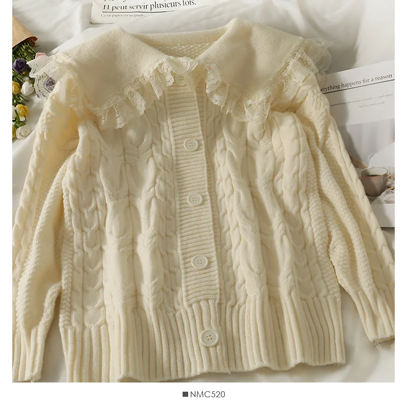 European Plan Sweet wind lace stitched wooden ear edge baby collar sweater  1900