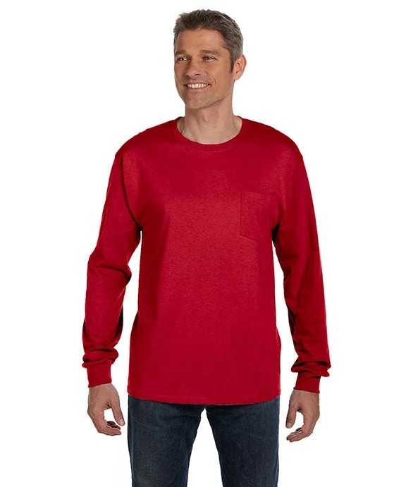 Luxury Customization 5596 - Hanes Mens Authentic-T Long-Sleeve Pocket T-Shirt | Deep Red