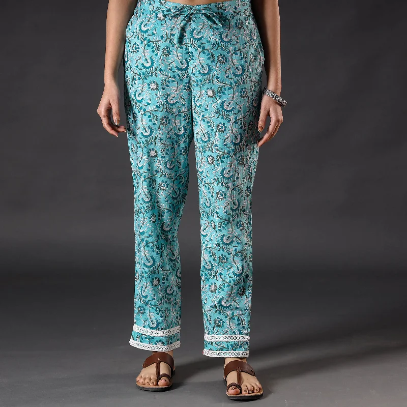 Fashion Design Sky Blue - Sanganeri Block Printing Cotton Pant