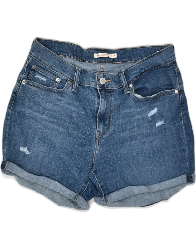 Unique Fashion LEVI'S Womens Distressed Denim Shorts W31 Medium Navy Blue Cotton