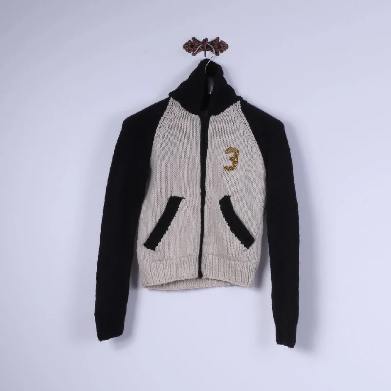 Elegant Comfort Replay Women S Sweater Beige Cropped 100% Wool Zip Up Cardigan Knitwear Elegant Comfort Replay Women S Sweater Beige Cropped 100% Wool Zip Up Cardigan Knitwear