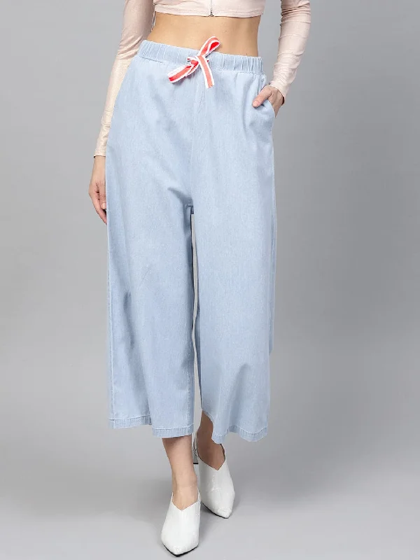 Feminine Charm Blue Denim Neon Drawstring Pants