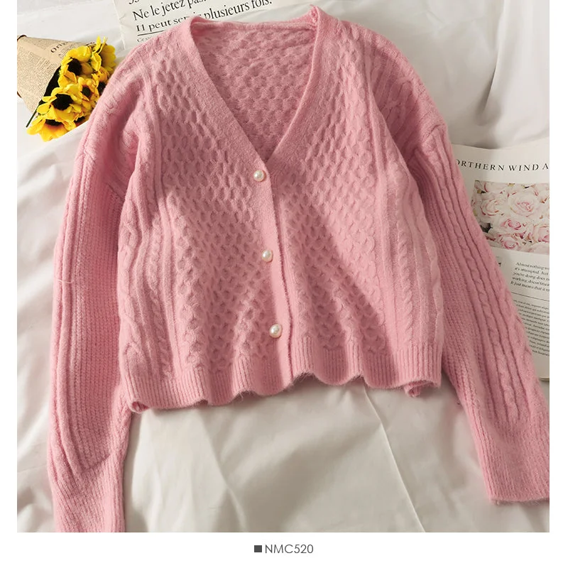 Easygoing Style Sweater women's Plaid loose thin solid color sweater Korean V-neck 1884 Easygoing Style Sweater women's Plaid loose thin solid color sweater Korean V-neck 1884