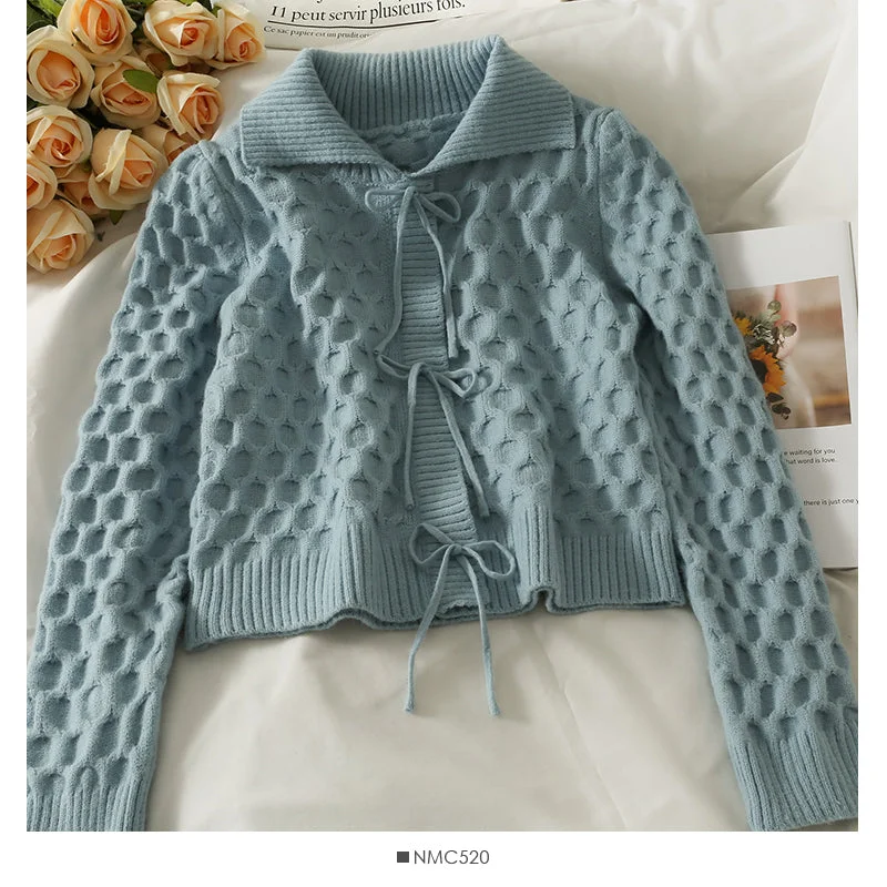 Stylish Comfort Korean bow tie tie short slim long sleeve sweater women  1888