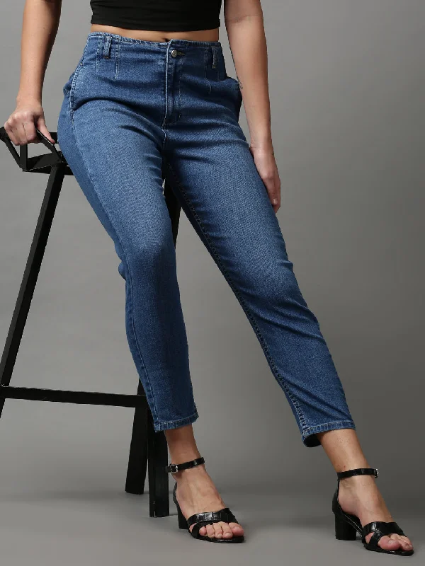 Urban Fashion Women's Blue Solid Wide Leg Denim Jeans