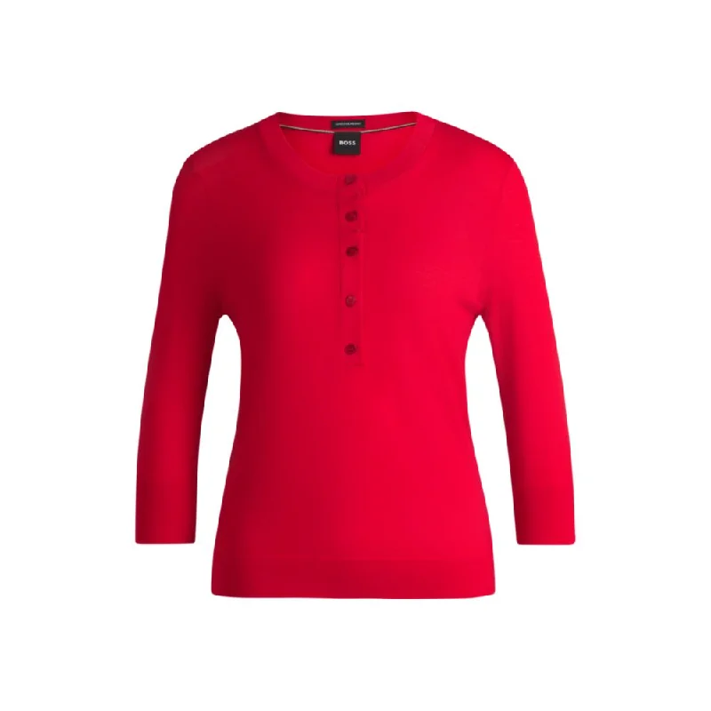 Versatile Style Henley-neck sweater in Merino wool