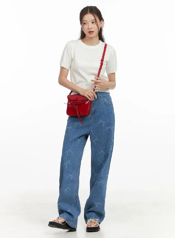 Urban Sense Ribbon Graphic Loose Fit Straight Jeans OY421