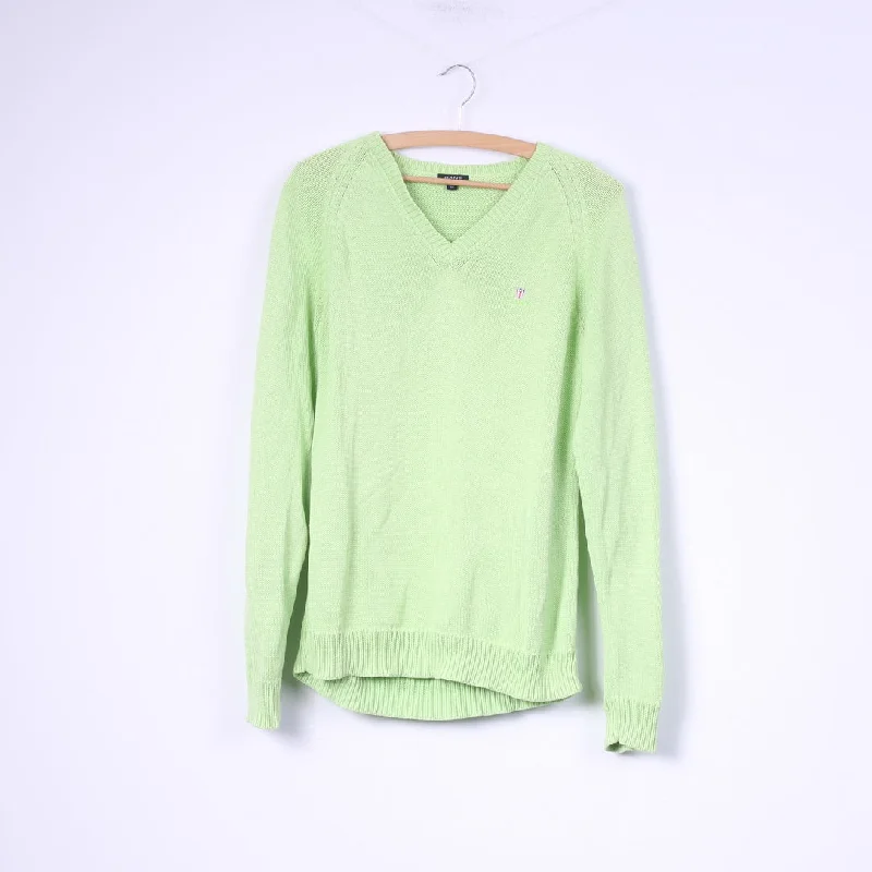 Urban Fashion Gant Womens L Jumper Neon Green Sweater V Neck Cotton Top