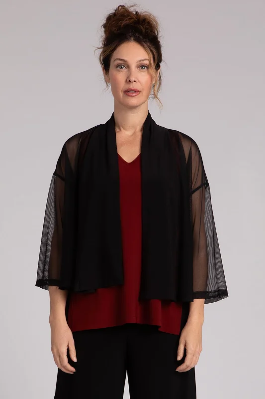Elegant Wear Mesh Mezza Luna Cardigan | Black