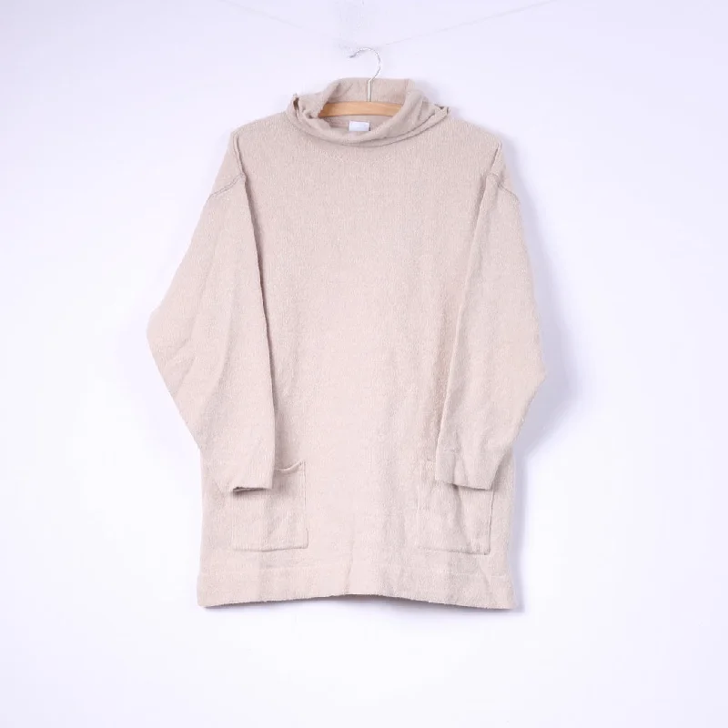 Soft Comfort Ulla Popken Women XL Jumper Turtle Neck Beige Merino Wool Acrylic Pocket Top