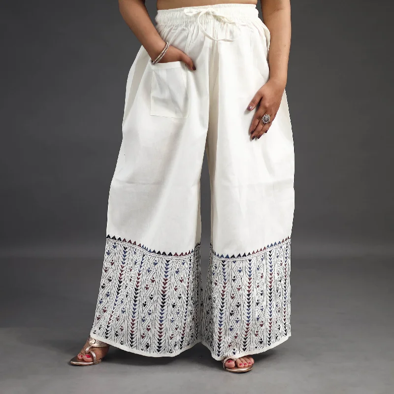 Leisure Sports White - Kantha Hand Embroidery Palazzo in Cotton 16