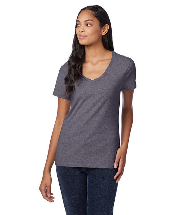 Stand-up collar design S04V - Hanes Ladies nano-T® V-Neck T-Shirt | Charcoal Heather