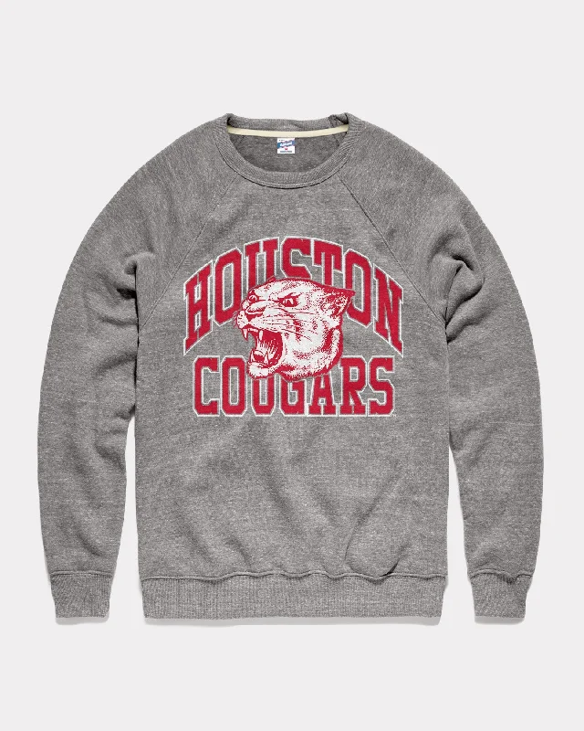 Stand-up collar design Houston Cougars Mascot Arch Grey Crewneck