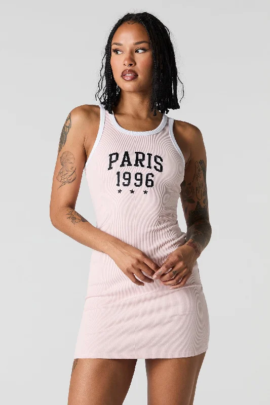 Hooded design City Embroidered Ribbed Mini Tank Dress