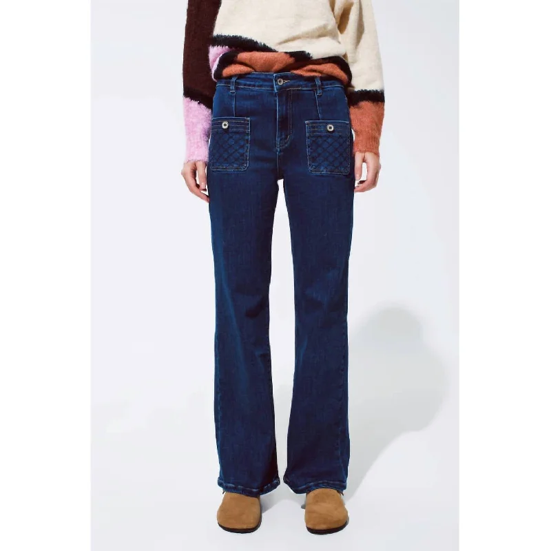 Exquisite Details Front Pocket Denim Jeans In Dark Blue
