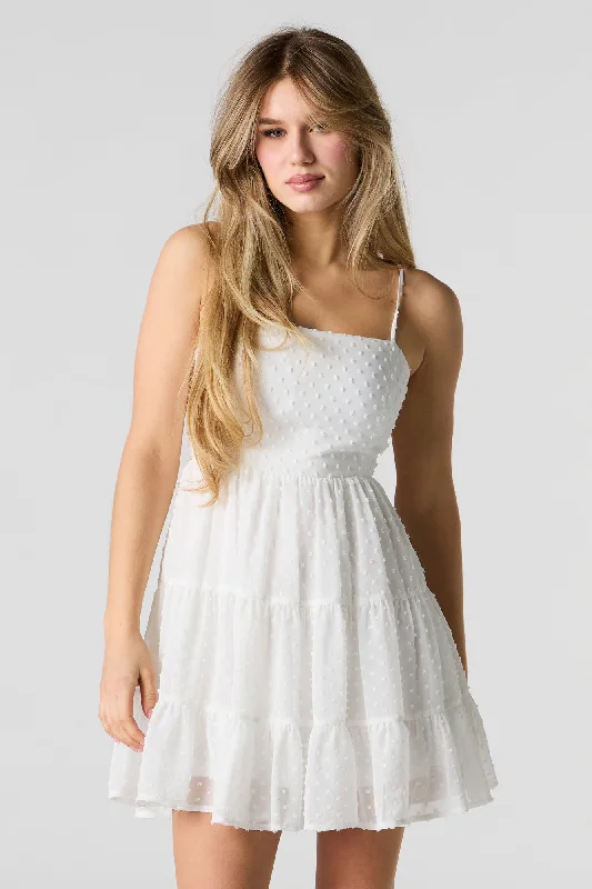 Hip-hop Style Swiss Dot Tiered Mini Dress with Built-In Cups