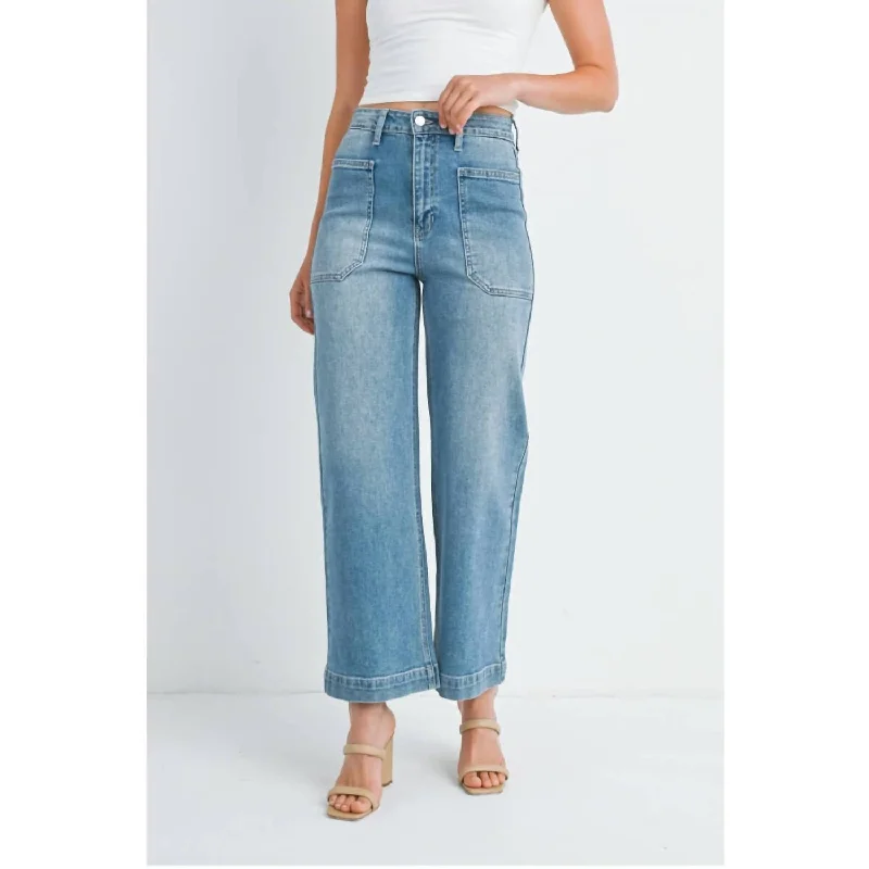 Luxury Classic Denim Utility Pants In Medium Wash Denim