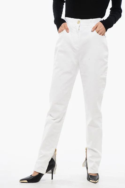 Breathable Design Balmain Skinny Denims With Jewel Buttons
