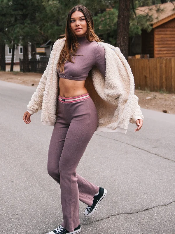 Fresh And Fashionable Lived In Lounge Mock Neck Long Sleeve Top - Acai