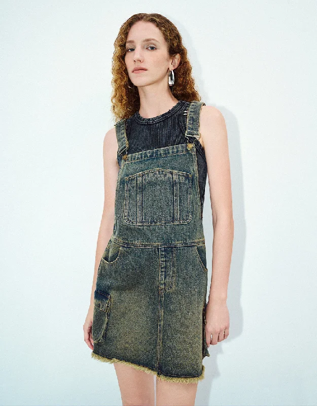 Sports Yoga Style Distressed Raw Hem Denim Dress