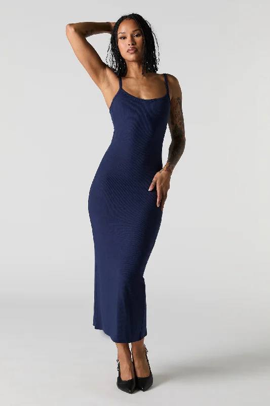 Fashionable sports Ribbed Back Cut-Out Midi Dress