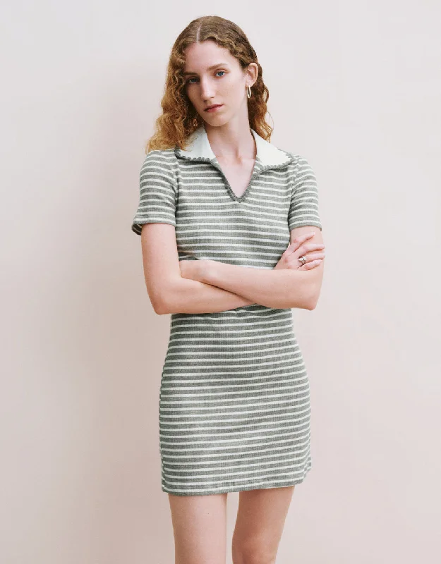 Fashion Comfort Striped Lapel A-Line Dress