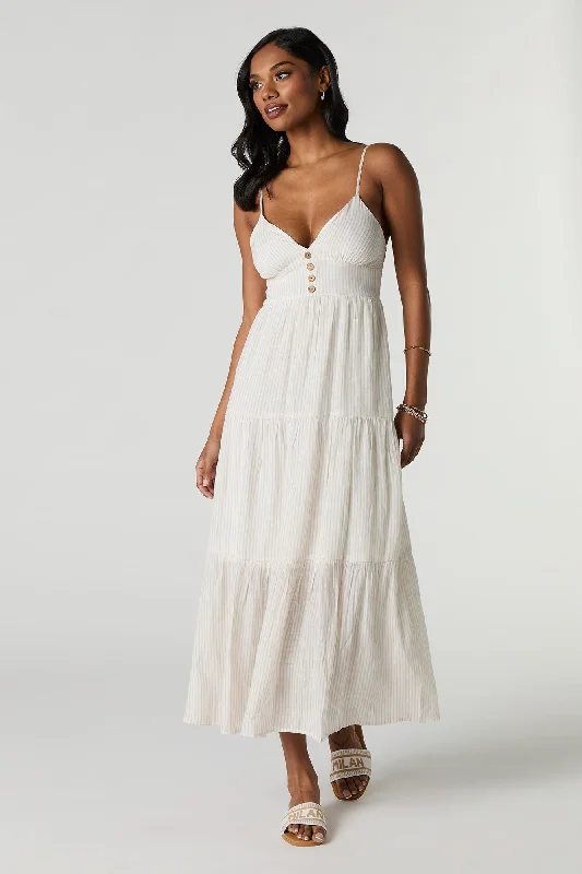 Comfortable Design Button Front Tiered Midi Dress
