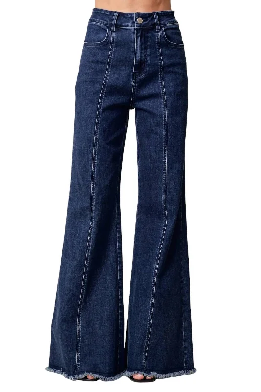 Fashion Selection Wide Leg Palazzo Denim Jeans In Dark Wash